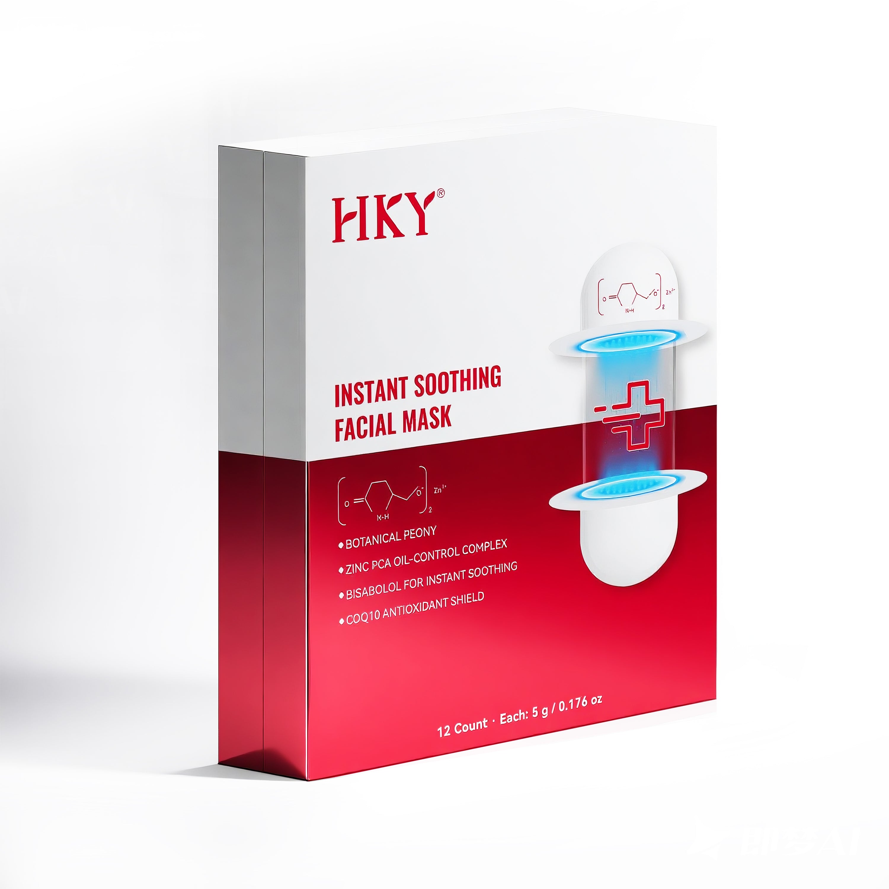 HKY Cooling Anti-Redness Facial Mask, Instant Soothing with Zinc PCA + Bisabolol, Hydrating Oil-Control, Travel Pods, 12 Pack (5g Each)