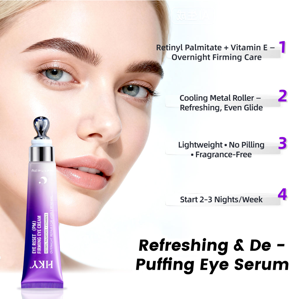 HKY AM/PM Eye Reset System - Day & Night Cream Set with Zamak Metal Massage Head
