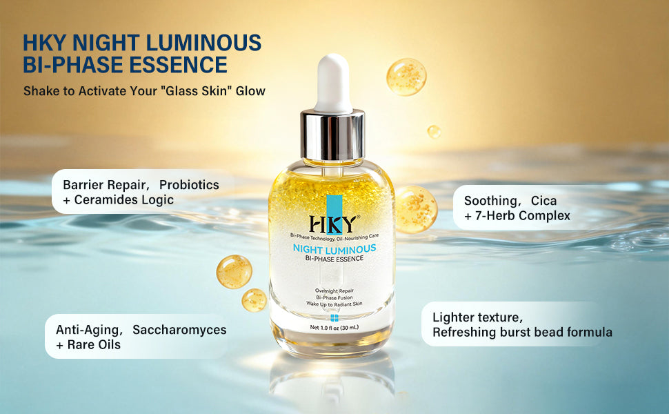 HKY Bi-Phase Face Oil Serum for Dry & Dull Skin - Hydrating Overnight Repair Ampoule with Lactobacillus Ferment & Plant Oils - Non-Greasy Anti-Aging Moisturizer for Face, 30ml