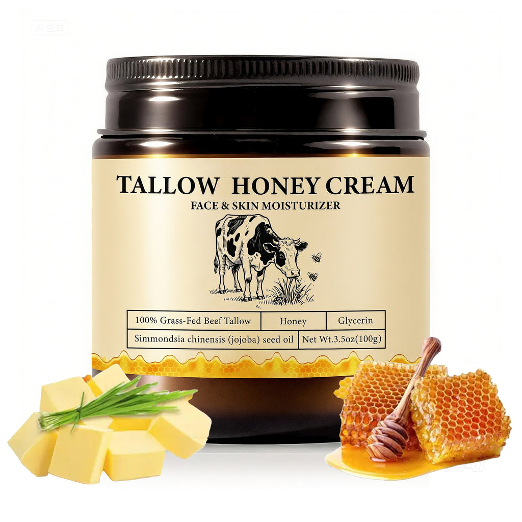 2Bmagic Beef Tallow Face Cream - Nourishing Face Cream, Moisturizer, Body Lotion, Skin Care and Lip Balm Hydrating Moisturizer 3.5oz Moisturizing Oil Organic Honey