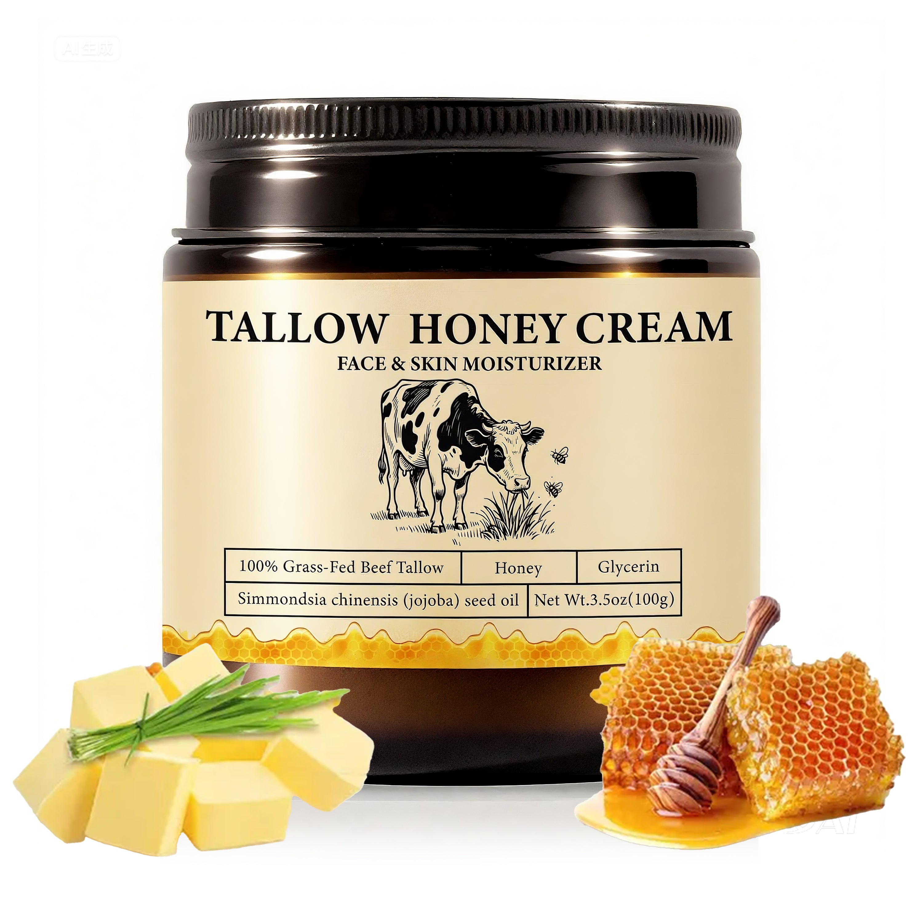 2Bmagic Beef Tallow Face Cream - Nourishing Face Cream, Moisturizer, Body Lotion, Skin Care and Lip Balm Hydrating Moisturizer 3.5oz Moisturizing Oil Organic Honey