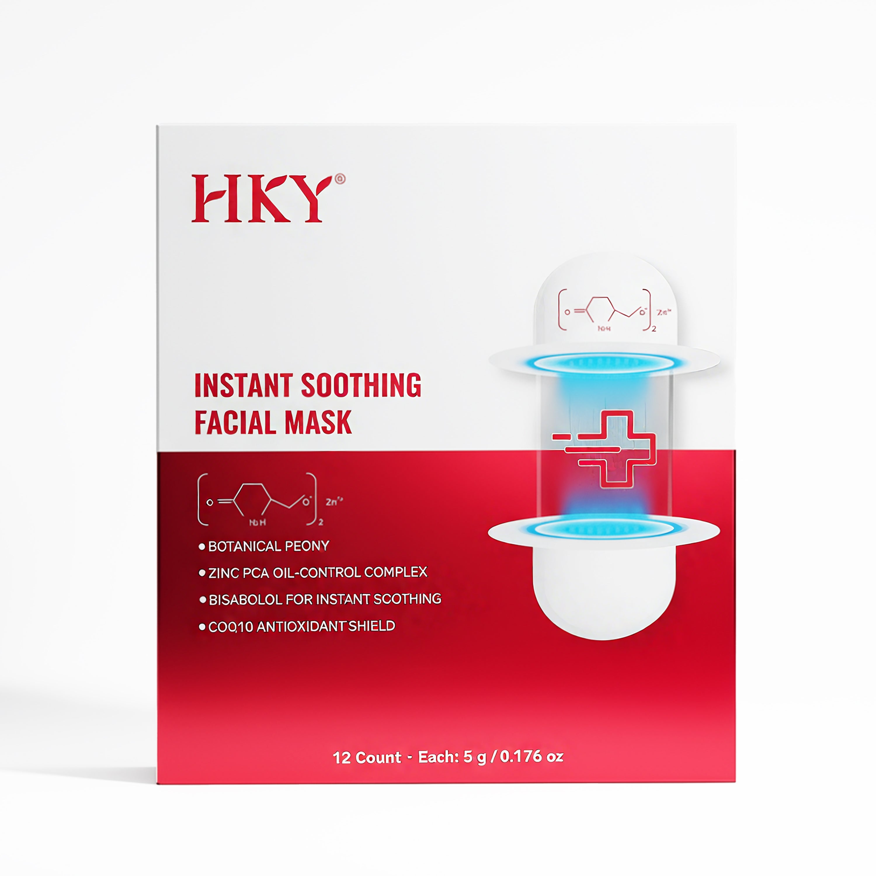 HKY Cooling Anti-Redness Facial Mask, Instant Soothing with Zinc PCA + Bisabolol, Hydrating Oil-Control, Travel Pods, 12 Pack (5g Each)
