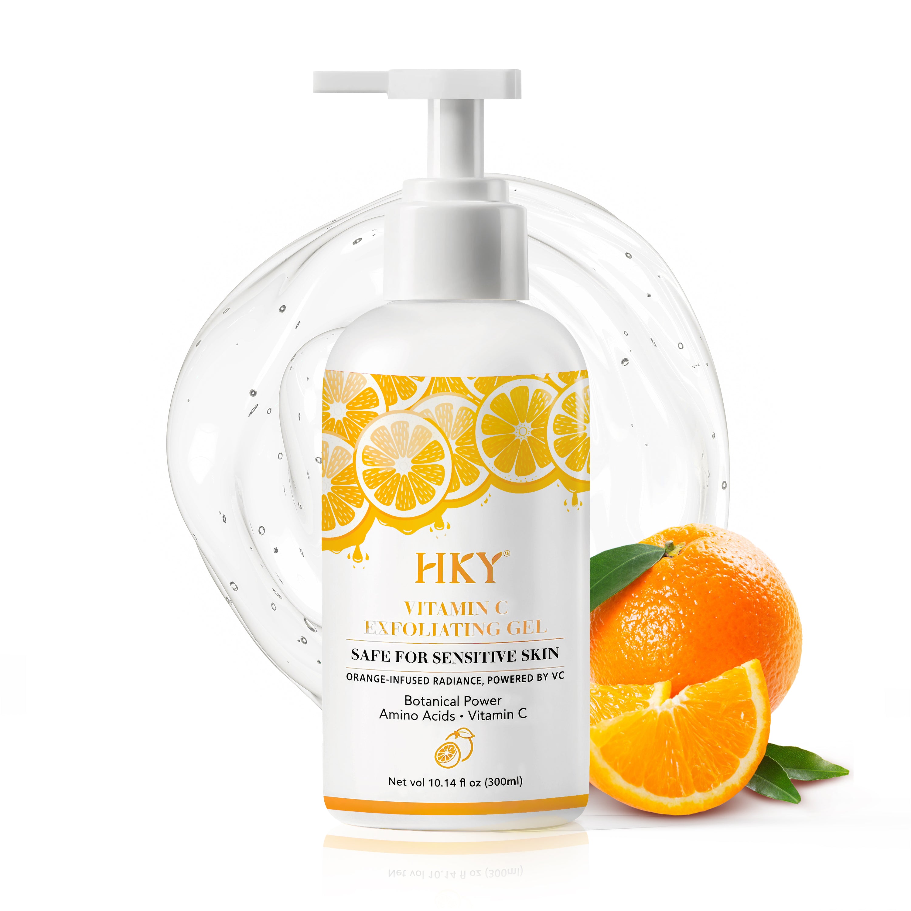 HKY Vitamin C Exfoliating Gel 300ml | Salicylic Acid + Hydrated Silica, Gentle Face & Body Peeling Gel, Helps Unclog Pores, Sensitive-Skin Friendly