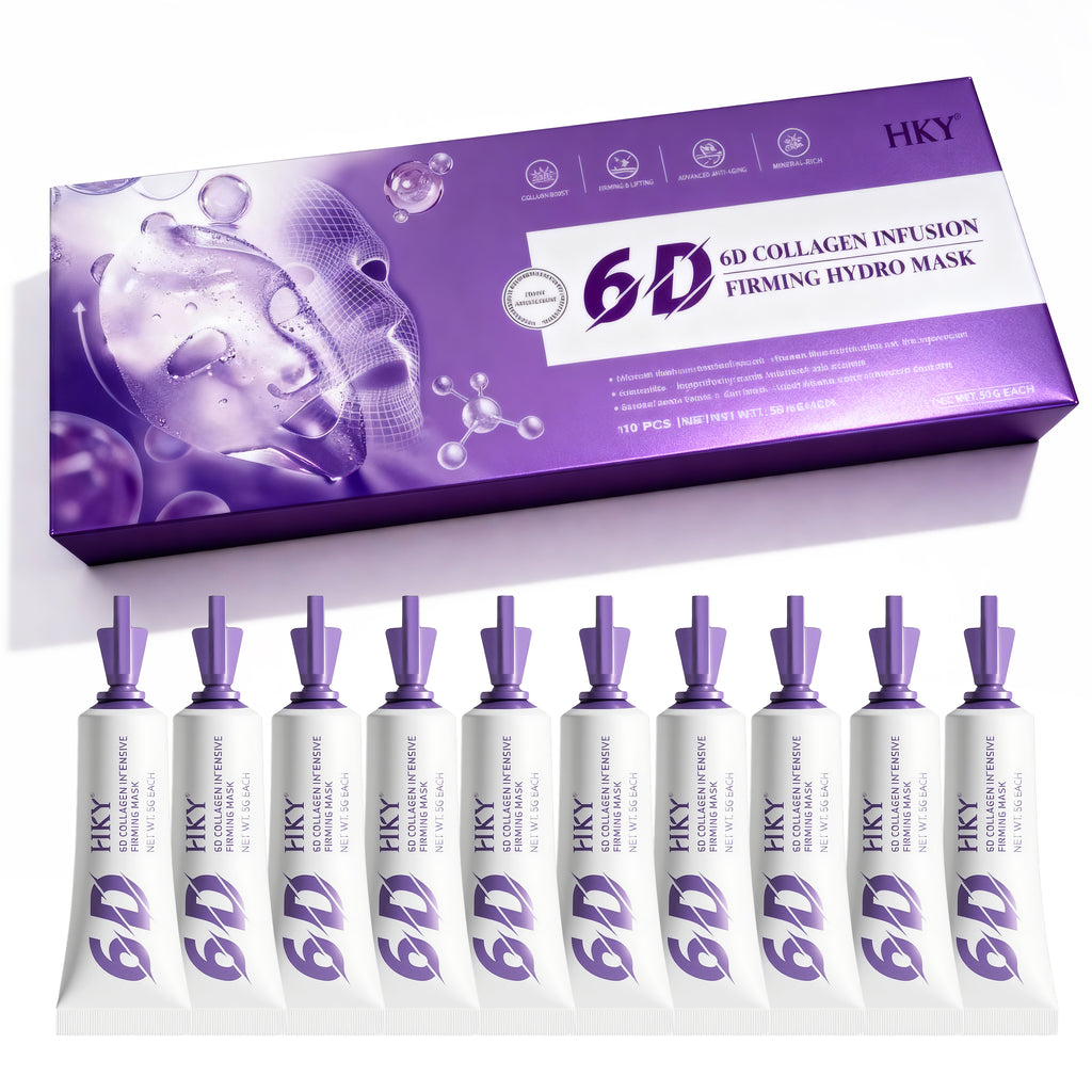 HKY 6D Collagen Intensive Firming Mask [10 Stick Packs] - Portable Overnight Peel Off Wrapping Mask for Glass Skin - Infused with Sturgeon Caviar, Crithmum Stem Cells & Conopeptide - Travel Size (50g)