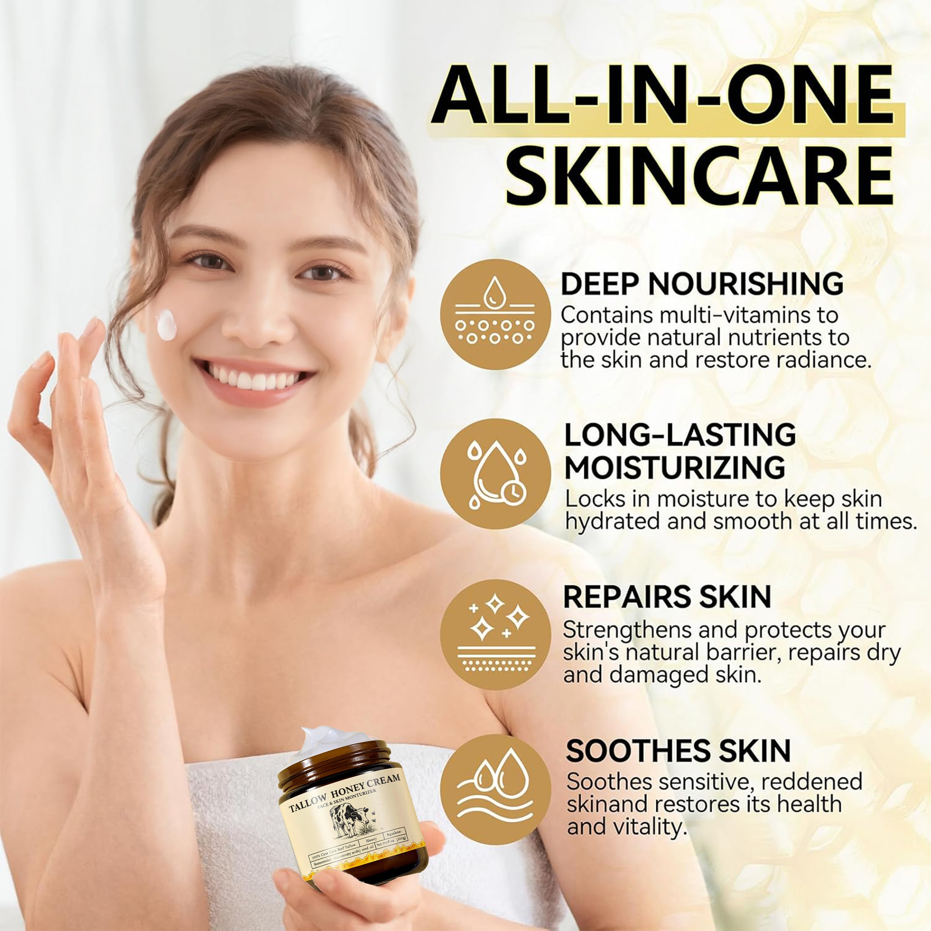 2Bmagic Beef Tallow Face Cream - Nourishing Face Cream, Moisturizer, Body Lotion, Skin Care and Lip Balm Hydrating Moisturizer 3.5oz Moisturizing Oil Organic Honey