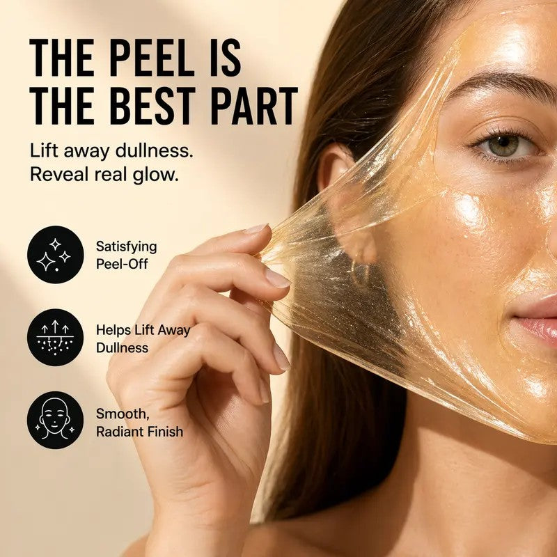 Golden peel-off mask texture and luminous finish - 30-minute at-home spa treatment