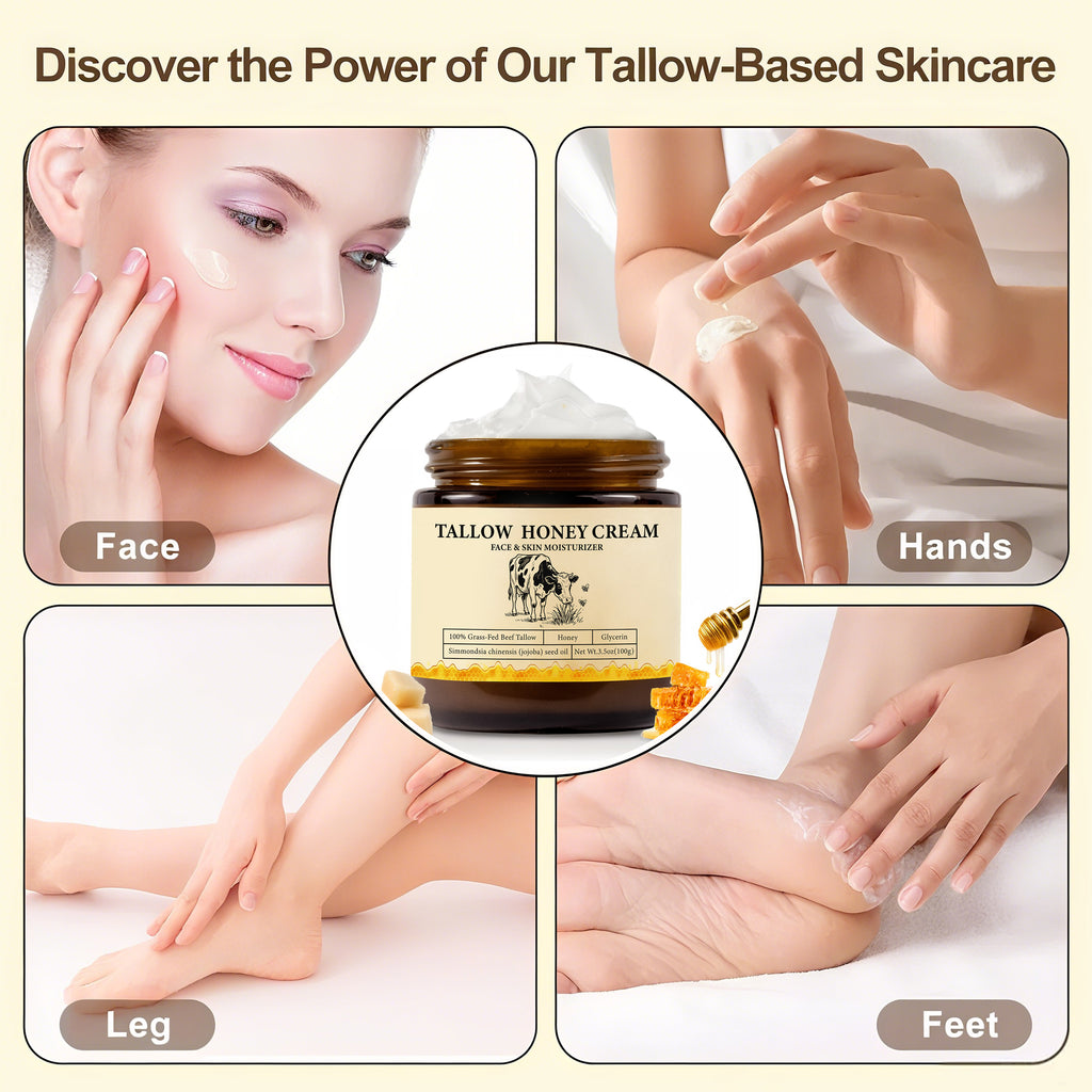 2Bmagic Beef Tallow Face Cream - Nourishing Face Cream, Moisturizer, Body Lotion, Skin Care and Lip Balm Hydrating Moisturizer 3.5oz Moisturizing Oil Organic Honey