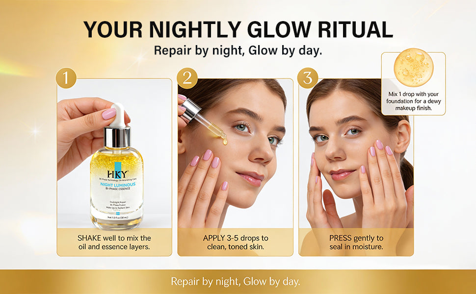 HKY Bi-Phase Face Oil Serum for Dry & Dull Skin - Hydrating Overnight Repair Ampoule with Lactobacillus Ferment & Plant Oils - Non-Greasy Anti-Aging Moisturizer for Face, 30ml
