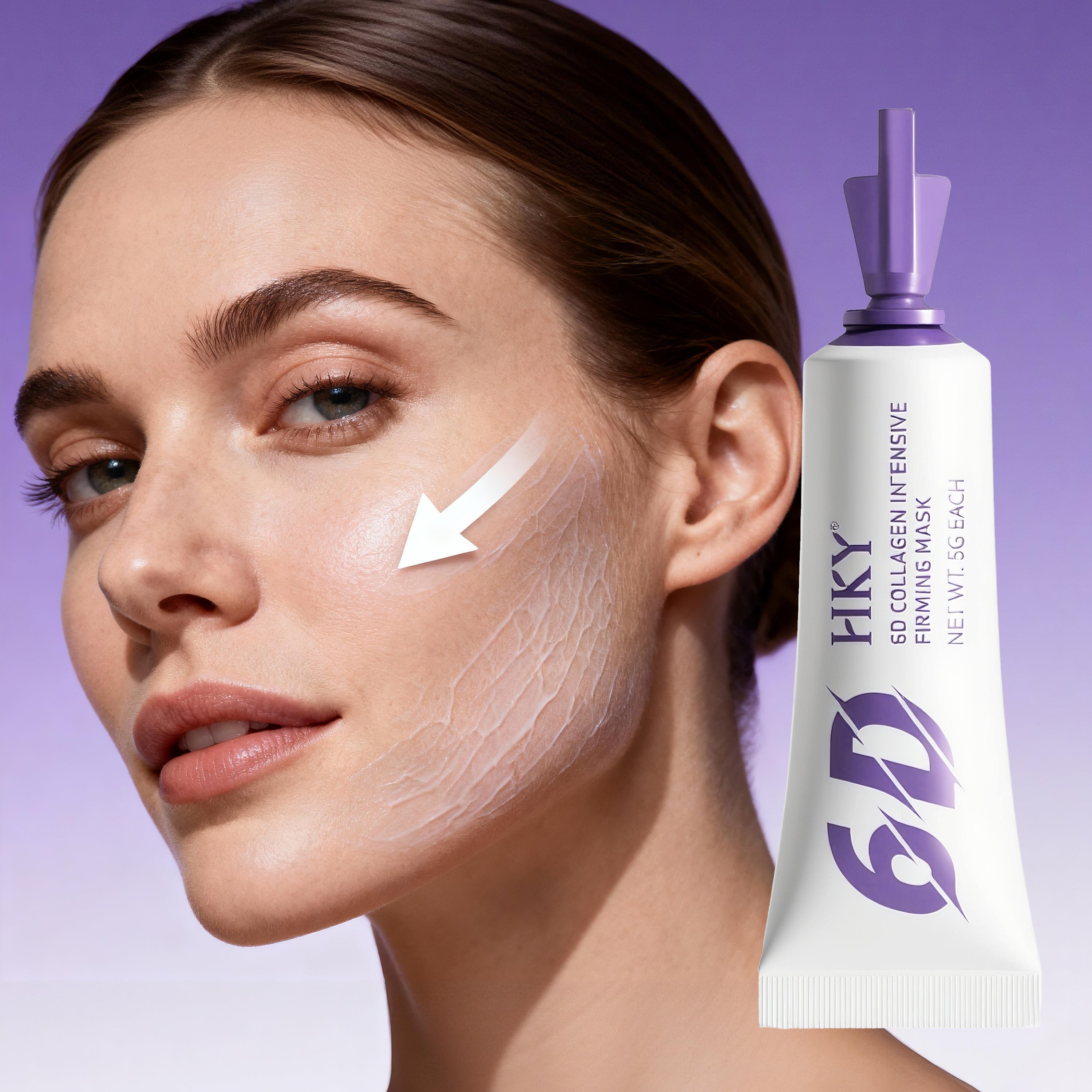 HKY 6D Collagen Lift Face Mask | Tightening Wash-Off Cream, Peptides + Hyaluronic Acid, Travel-Ready Dose-Control Tubes, At-Home Spa Facial Body Care Hydrating