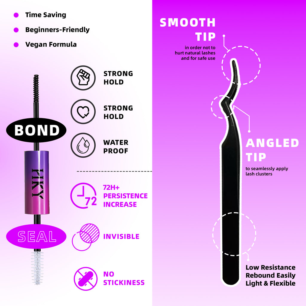 HKY Eyelash Extension at Home Set | 30D/40D Clusters, 8–16mm Mix, Waterproof, Strong Hold, Tweezers Included