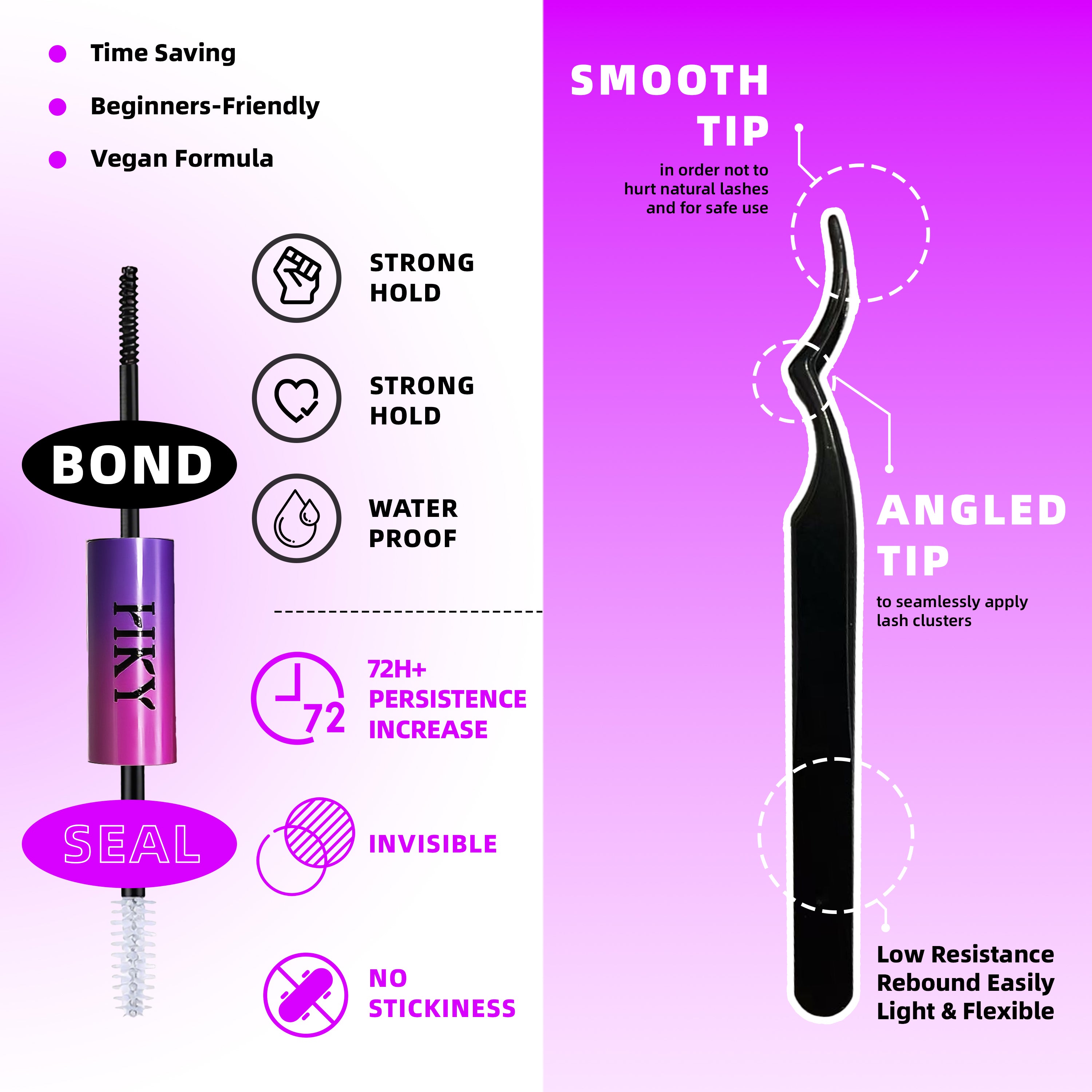 HKY Eyelash Extension at Home Set | 30D/40D Clusters, 8–16mm Mix, Waterproof, Strong Hold, Tweezers Included