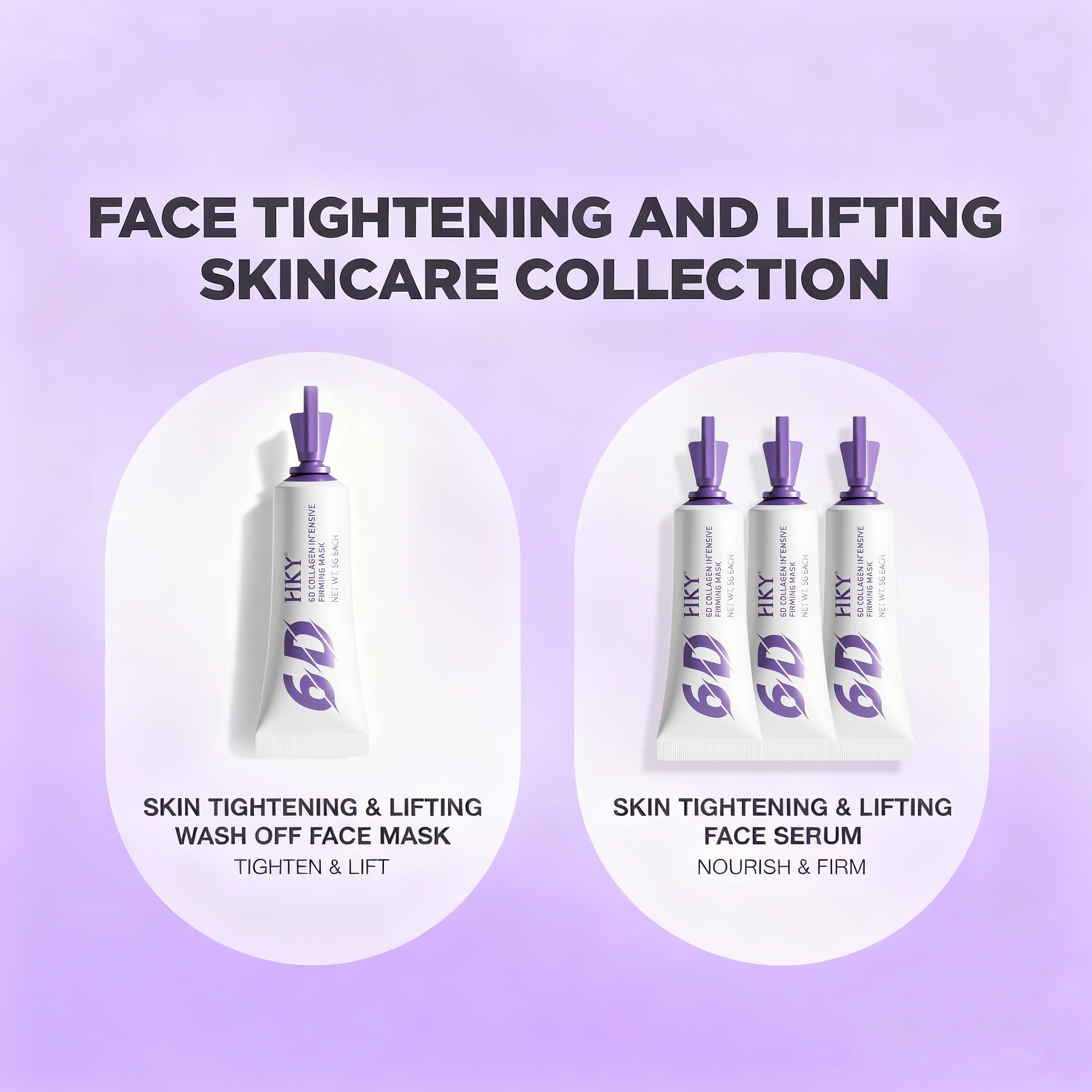 HKY 6D Collagen Lift Face Mask | Tightening Wash-Off Cream, Peptides + Hyaluronic Acid, Travel-Ready Dose-Control Tubes, At-Home Spa Facial Body Care Hydrating