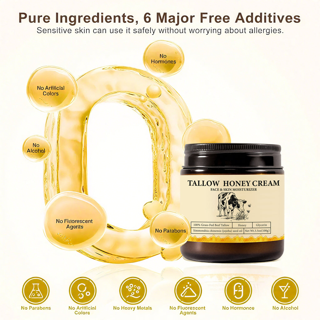 2Bmagic Beef Tallow Face Cream - Nourishing Face Cream, Moisturizer, Body Lotion, Skin Care and Lip Balm Hydrating Moisturizer 3.5oz Moisturizing Oil Organic Honey