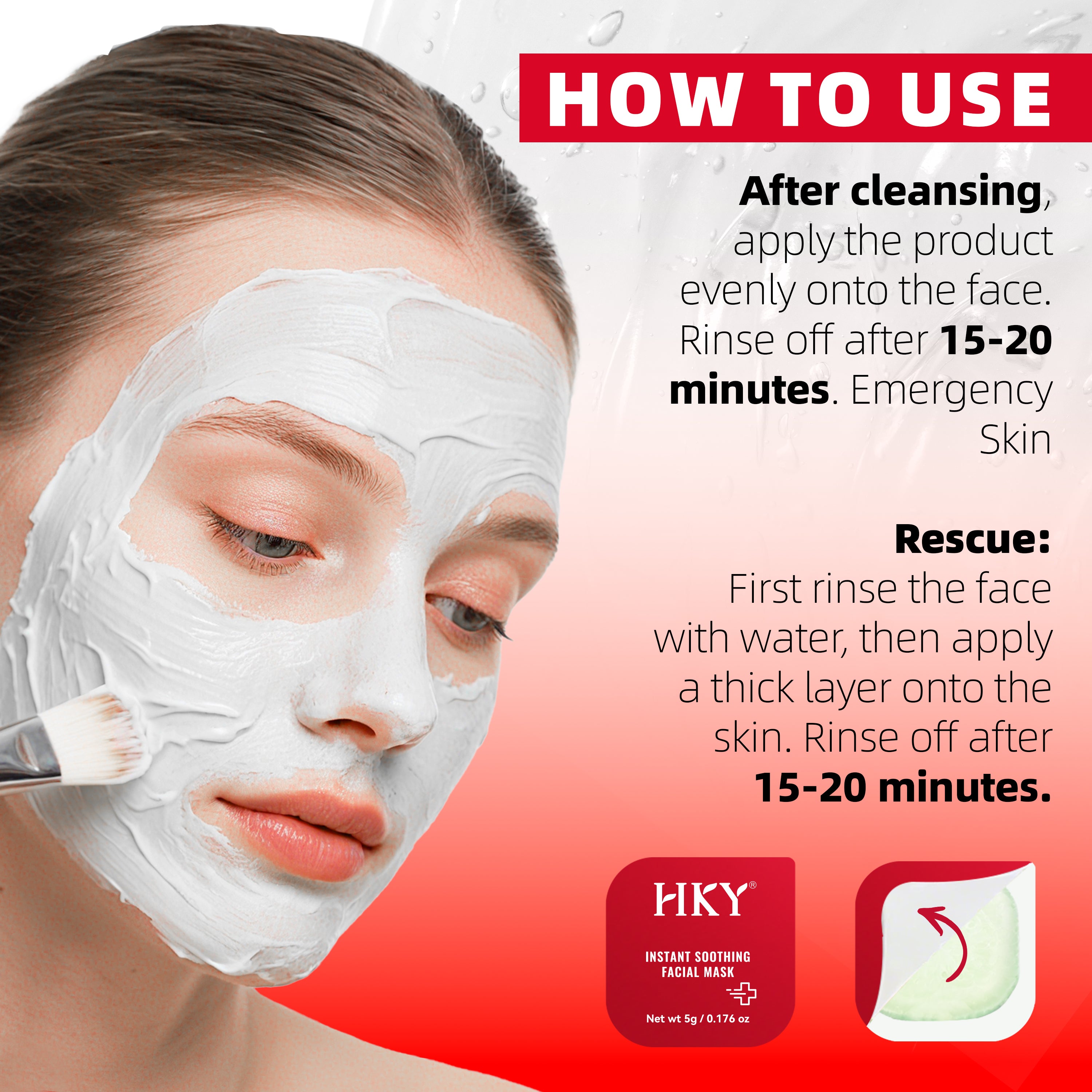 HKY Cooling Anti-Redness Facial Mask, Instant Soothing with Zinc PCA + Bisabolol, Hydrating Oil-Control, Travel Pods, 12 Pack (5g Each)