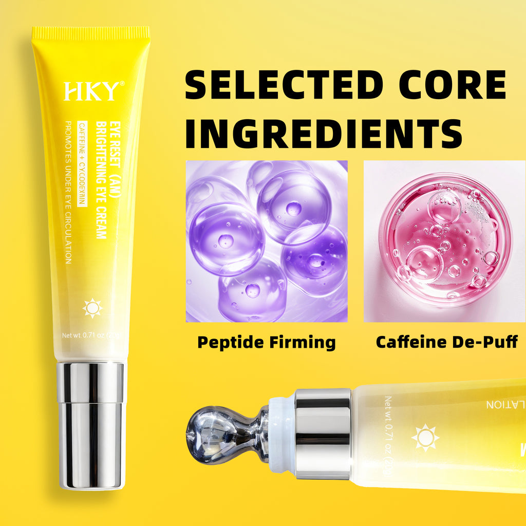 HKY AM/PM Eye Reset System - Day & Night Cream Set with Zamak Metal Massage Head