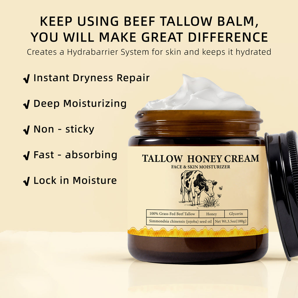 2Bmagic Beef Tallow Face Cream - Nourishing Face Cream, Moisturizer, Body Lotion, Skin Care and Lip Balm Hydrating Moisturizer 3.5oz Moisturizing Oil Organic Honey