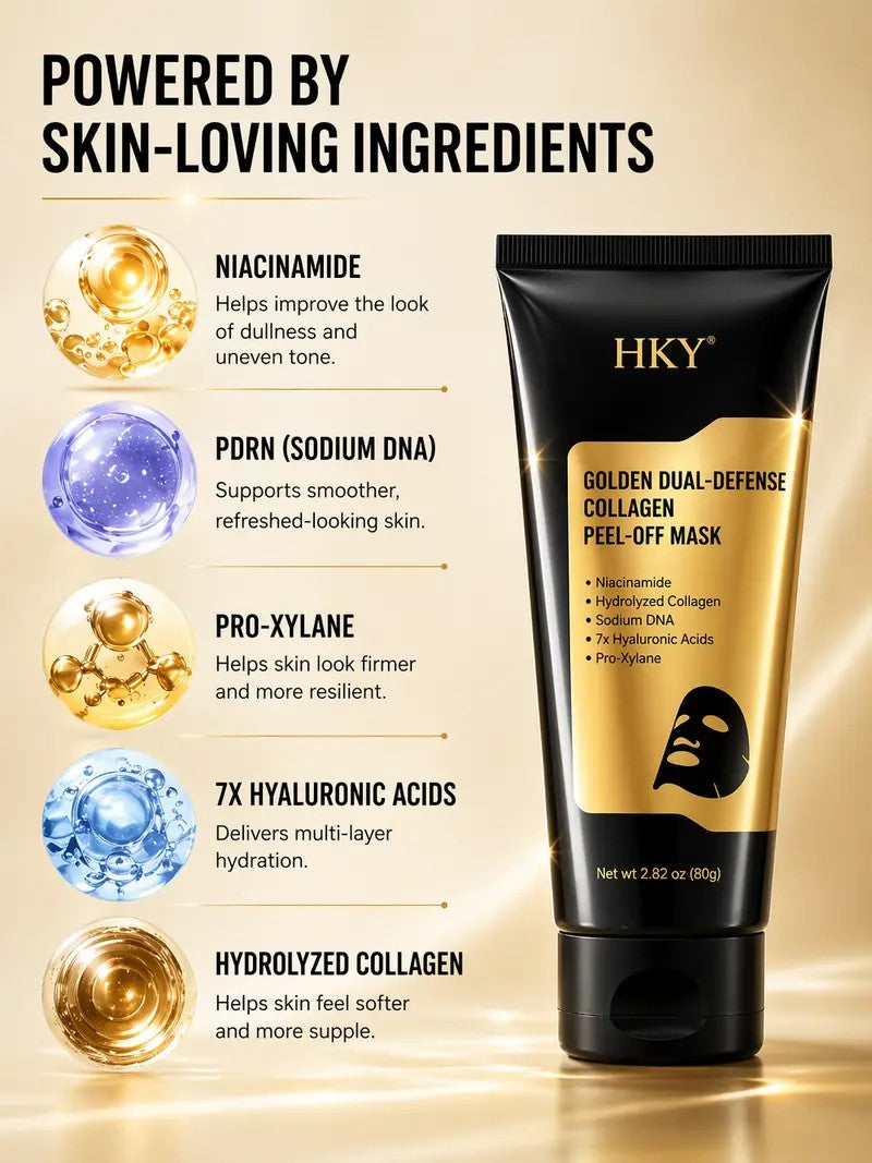 Before and after - HKY Golden Peel-Off Mask visibly brightening and firming skin