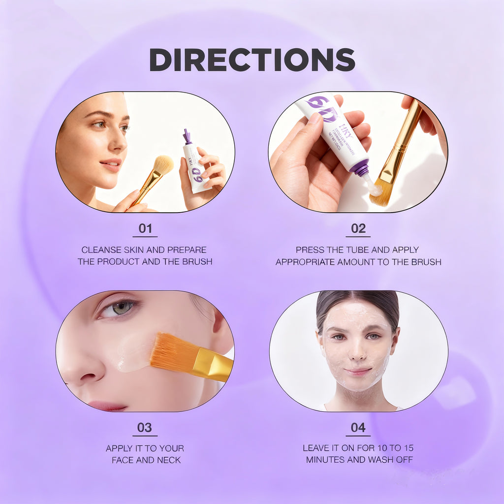 HKY 6D Collagen Intensive Firming Mask [10 Stick Packs] - Portable Overnight Peel Off Wrapping Mask for Glass Skin - Infused with Sturgeon Caviar, Crithmum Stem Cells & Conopeptide - Travel Size (50g)