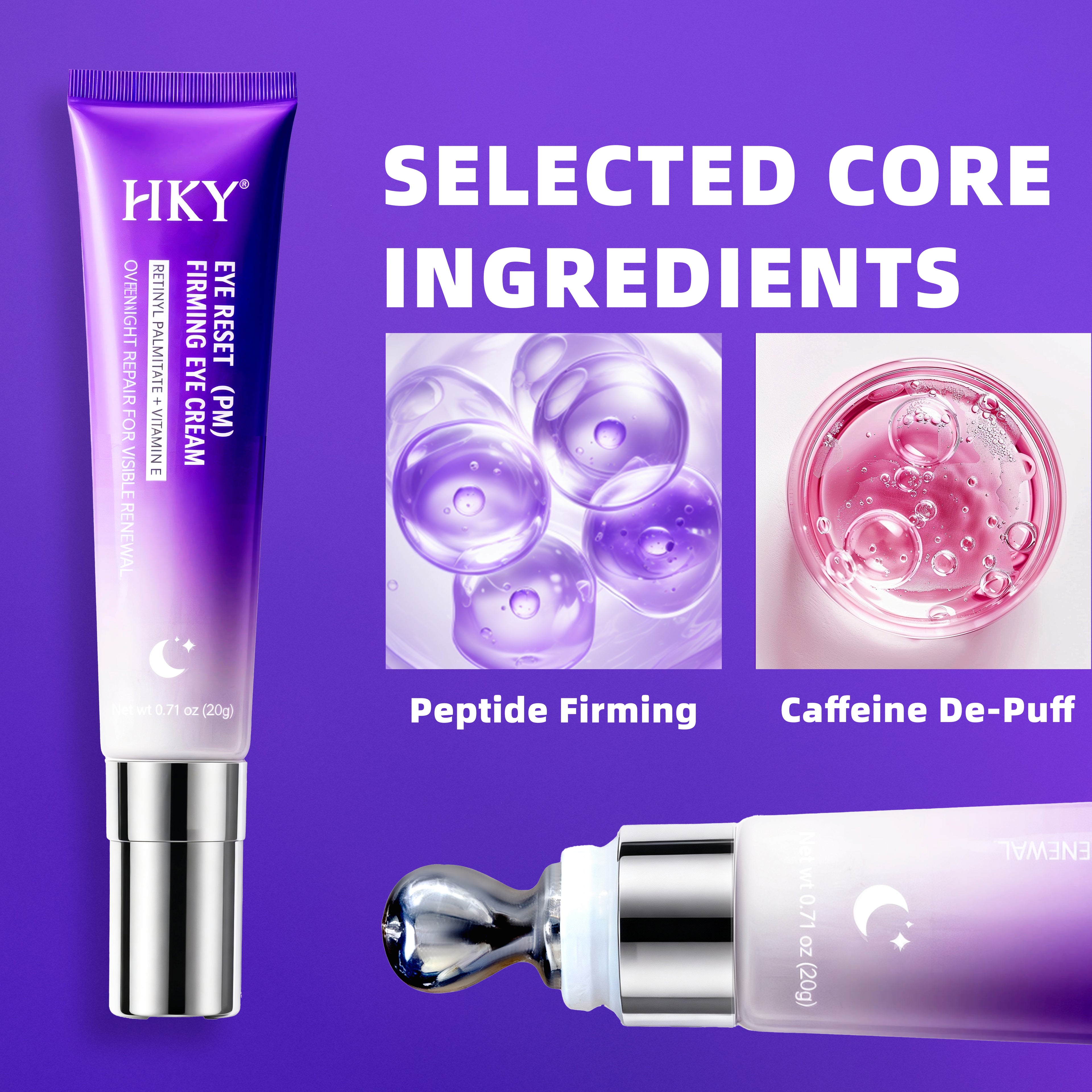 HKY AM PM Caffeine-infused eye serum and eye essence can eliminate dark circles and puffiness, reduce wrinkles and fine lines, and eliminate puffiness with a 360° massage ball for a comfortable skincare experience