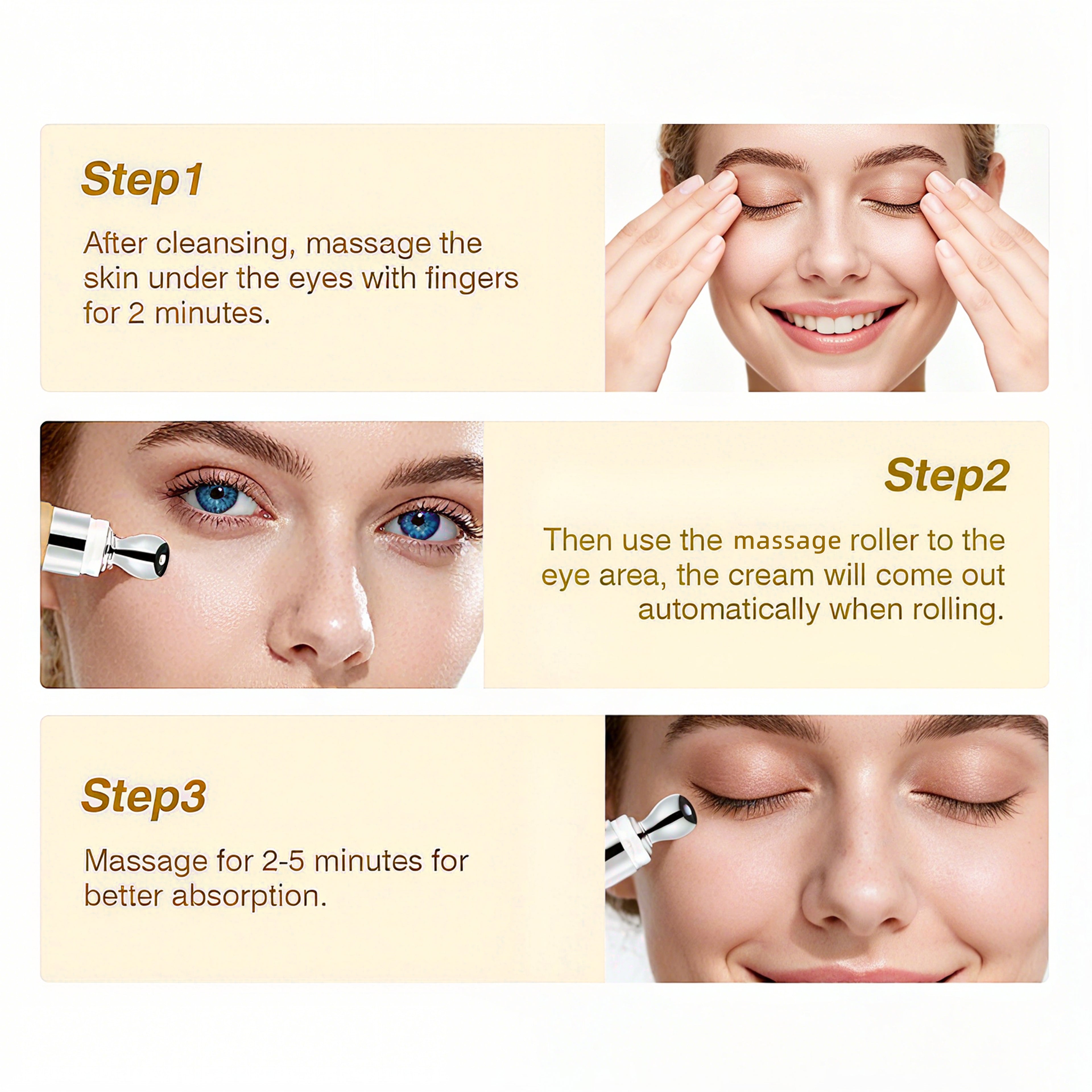 HKY AM/PM Eye Reset System - Day & Night Cream Set with Zamak Metal Massage Head