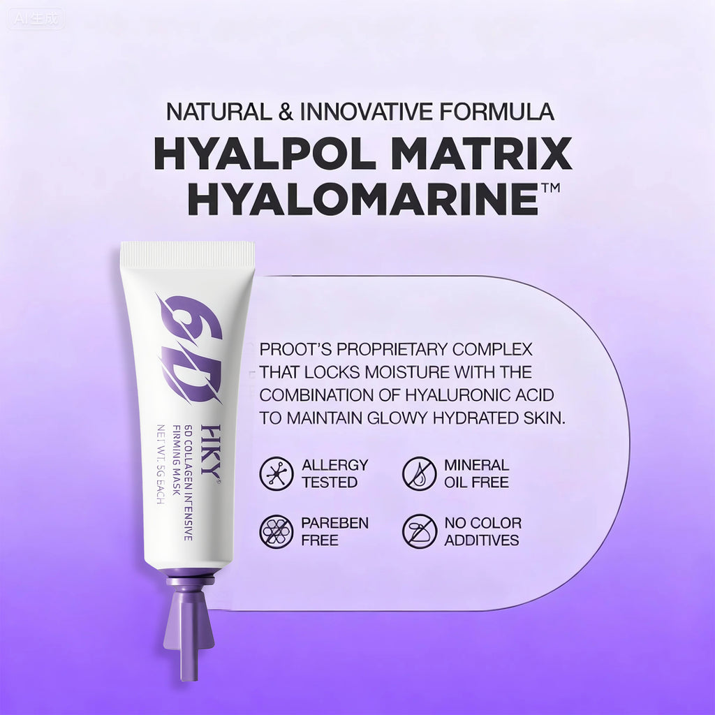 HKY 6D Collagen Intensive Firming Mask [10 Stick Packs] - Portable Overnight Peel Off Wrapping Mask for Glass Skin - Infused with Sturgeon Caviar, Crithmum Stem Cells & Conopeptide - Travel Size (50g)
