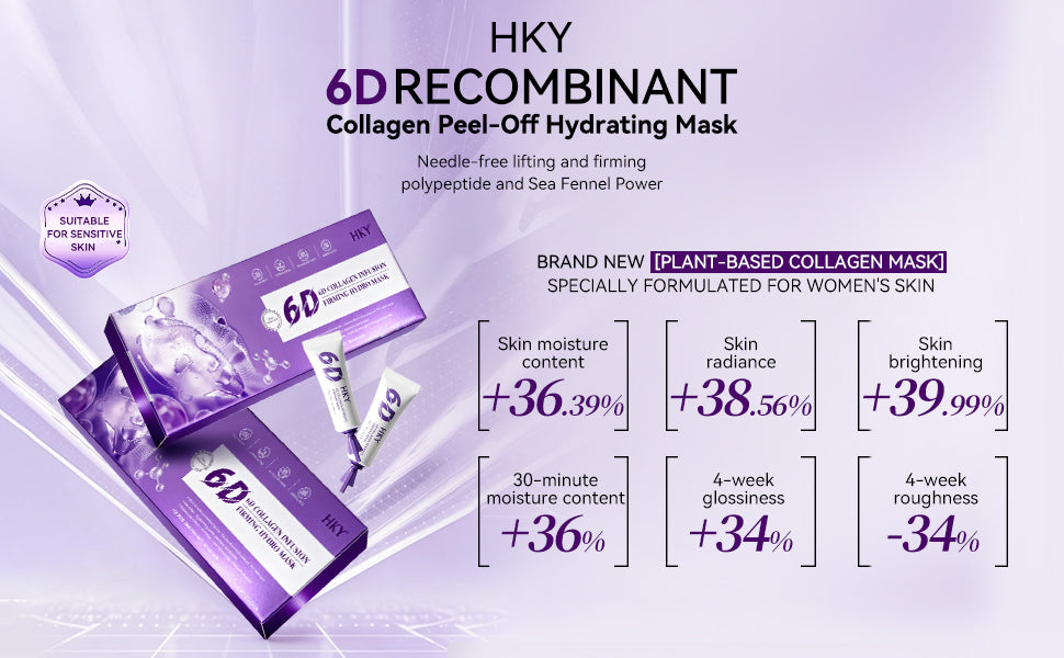 HKY 6D Collagen Intensive Firming Mask [10 Stick Packs] - Portable Overnight Peel Off Wrapping Mask for Glass Skin - Infused with Sturgeon Caviar, Crithmum Stem Cells & Conopeptide - Travel Size (50g)