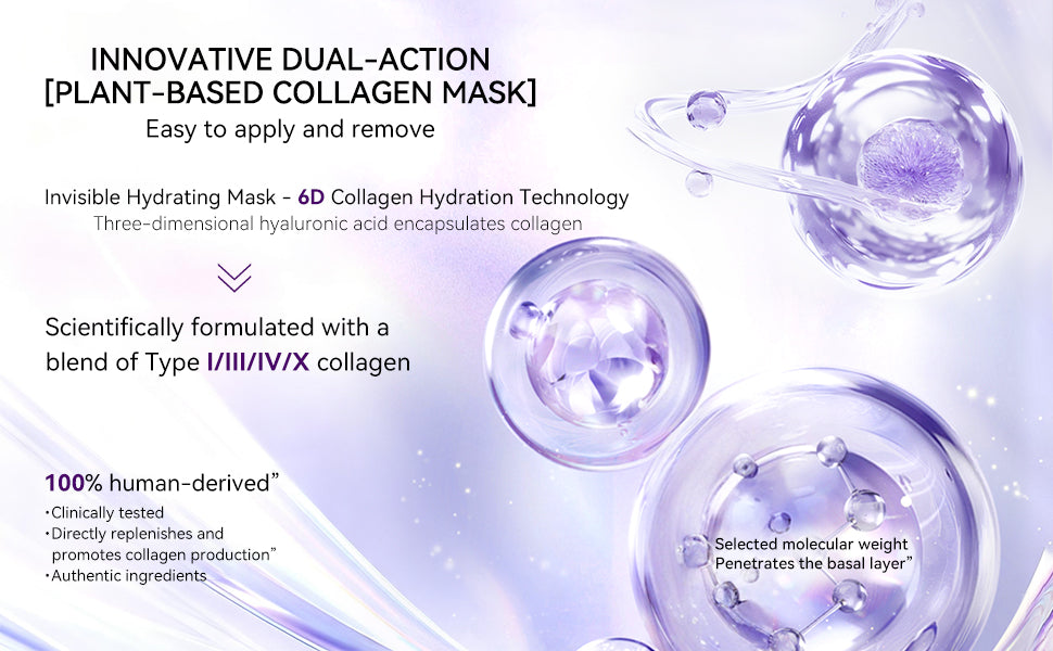 HKY 6D Collagen Intensive Firming Mask [10 Stick Packs] - Portable Overnight Peel Off Wrapping Mask for Glass Skin - Infused with Sturgeon Caviar, Crithmum Stem Cells & Conopeptide - Travel Size (50g)