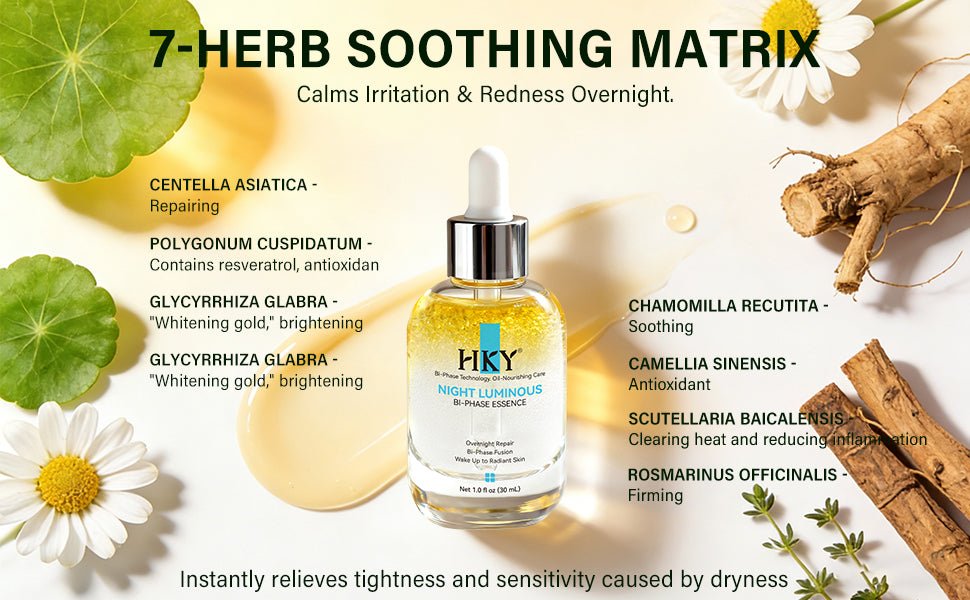 HKY Bi-Phase Face Oil Serum for Dry & Dull Skin - Hydrating Overnight Repair Ampoule with Lactobacillus Ferment & Plant Oils - Non-Greasy Anti-Aging Moisturizer for Face, 30ml