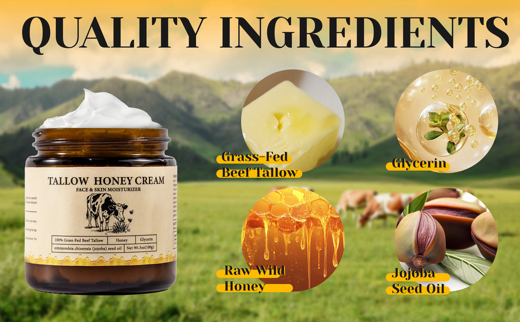 2Bmagic Beef Tallow Face Cream - Nourishing Face Cream, Moisturizer, Body Lotion, Skin Care and Lip Balm Hydrating Moisturizer 3.5oz Moisturizing Oil Organic Honey
