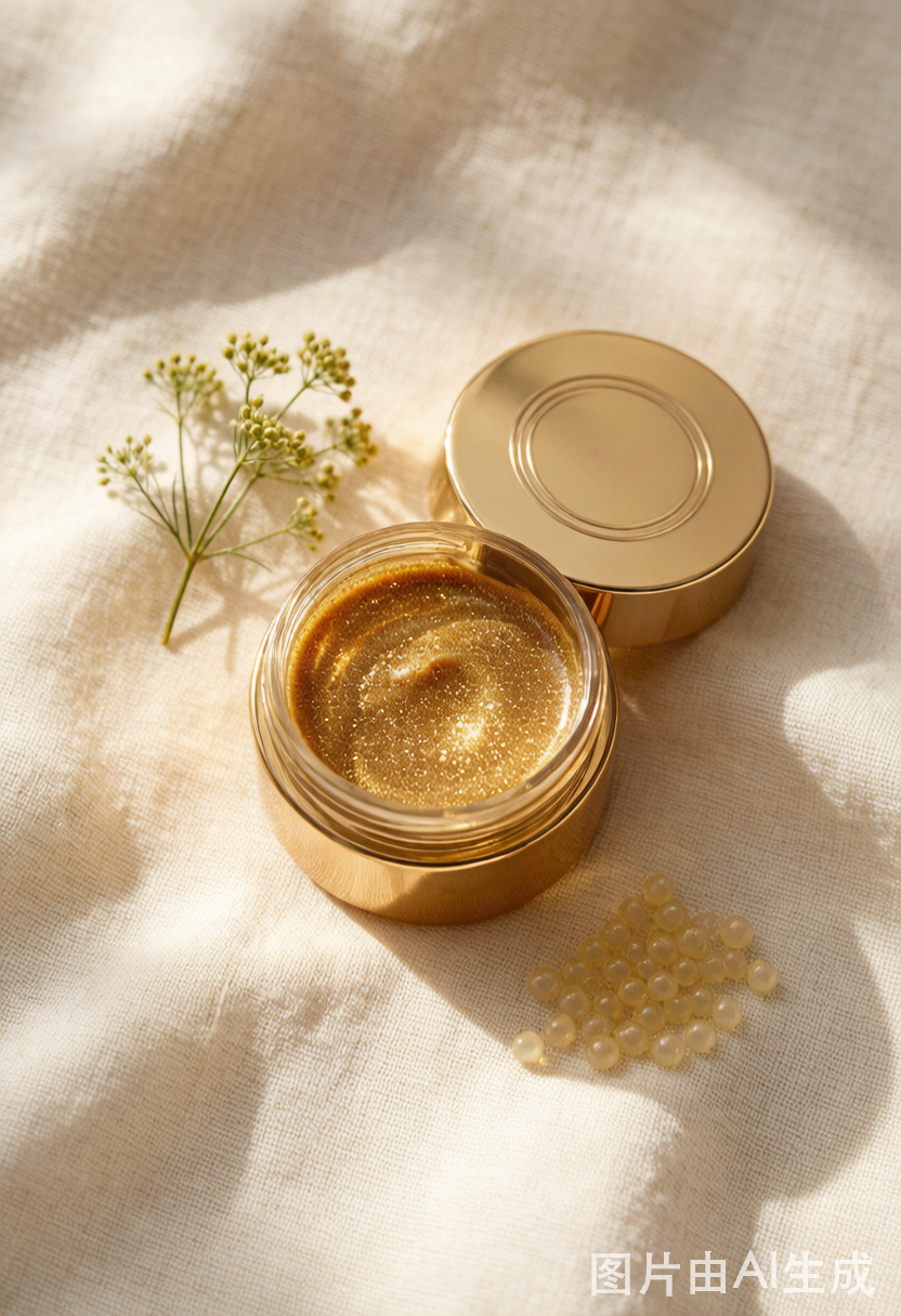 Premium collagen mask products flat lay on marble surface